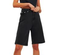 Short en jean ample longueur genou pour femme - Taille haute - Déchiré - Jean baggy - Jambe large - Décontracté - Avec poches - Extensible et confortable - Pantalon de jogging de rue - Vêtement de