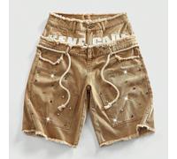 Short en jean ample pour hommes avec ceinture scintillante en diamant 28,30,32,36,34LettresJean