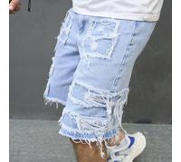 Short en jean ample pour hommes avec effiloché, déchiré et bordure brute. Short en jean de fête bleu clair, parfait pour les cadeaux pour le mari ou le petit ami L,M,S,XL,XS,XXLUnicoloreJean