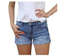 Short en jean avec braguette à boutons pour femme - Short en jean déchiré taille moyenne - Pantalon court skinny vieilli - Mini short de hanche pop - Jorts au-dessus du genou - Jorts de streetdance