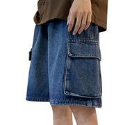 Short en jean baggy pour homme Coupe ample Vintage Jambes larges Jorts Y2K Streetwear Casual Long Short en denim pour homme Short d'été Western Casual Bermuda, Bu2, M