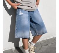 Short en jean bleu dégradé rétro pour garçon préadolescent, design polyvalent mix and match, style streetwear Y2K vintage cool, simple et basique, pour le quotidien, le printemps, l'été, les raves, le