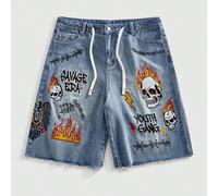 Short en jean brodé style urbain pour hommes 30,32,36,34Halloween,LettresJean