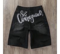 Short en jean de mode de rue d'été de haute qualité avec broderie de lettre précise, short casual à jambes larges de niche L,M,S,XL,XS,XXLLettresJean