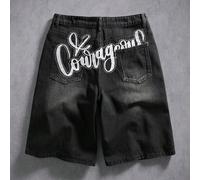 Short en jean de mode de rue d'été de haute qualité avec broderie de lettre précise, short casual à jambes larges de niche L,M,S,XL,XS,XXLLettresJean