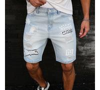 Short en jean déchiré avec imprimé lettres pour homme, casual L,M,S,XL,XS,XXLLettres,Tout ImpriméJean