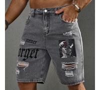 Short en jean déchiré avec imprimé lettres pour hommes, avec poches, style emo L,M,S,XLJean