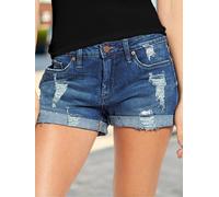 Short en jean déchiré extensible taille mi-haute pour femme avec ourlet effiloché
