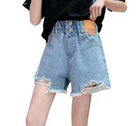 Short en jean déchiré pour enfants filles avec boutons et ourlet brut mignon short droit en jean décontracté taille moyenne vêtements esthétiques amples uniforme scolaire léger jean jorts femmes, bleu