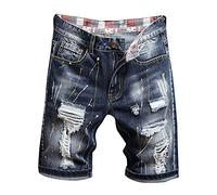 Short en jean déchiré pour homme - Confortable - Baggy Denim - Décontracté - Pour l'été - Loisirs - Bermuda droit - En jean déchiré - Pantalon décontracté au quotidien, Bleu 5., 36
