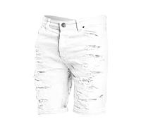 Short en jean déchiré pour homme - Short en jean extensible tendance avec poches, coupe ajustée, style athlétique, voyage, léger, pour la marche au quotidien, blanc, XXL
