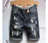 Short en jean décontracté et polyvalent pour homme grande taille, avec poches, boutons et design usé, pour le quotidien et les voyages 2XL,3XL,4XL,5XL,6XLGéométrique,Carreau,RayéJean