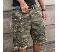 Short en jean décontracté pour homme, motif camouflage avec décoration fausses perles, pour usage quotidien et voyage L,M,S,XL,XS,XXLGéométrique,Tout ImpriméJean