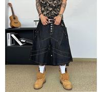 Short en jean d'été décontracté pour tous les jours, style streetwear rétro, coupe ample à jambes droites et larges, effet délavé usé, patchwork avec perles et surpiqûres contrastées (ceinture et acce