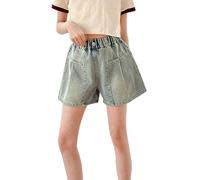 Short en jean extensible pour fille avec poches pour l'été, la plage, l'école, les adolescents et les enfants, bleu clair, 14-15 ans