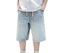 Short en jean extensible pour garçon avec poches et cordon de serrage, coupe ample décontractée pour adolescents et enfants, bleu clair, 14-15 ans