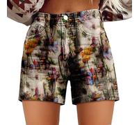 Short en jean extensible taille haute extensible à ourlet roulé pour femme - Style rétro - Imprimé floral - Style décontracté - Pour l'été - Classique - Pour la plage - Mini jean chaud avec poches