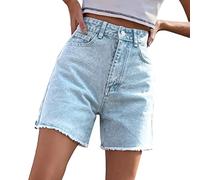 Short en Jean Femme Été Taille Haute Décontracté Décontracté Couleur Unie Stretch Jambe Droite Short en Jean Extérieur Léger Séchage Rapide Short d'été avec Poches, Xs-L, bleu, S