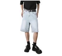 Short en Jean Femme Taille Haute Poche Zippée Bermuda Long Yoga De Randonnée Jambe Droite Extensible pour L'été Décontracté Et Voyage Shorts Noir Coton Bermudas Esprit Cargo Bleu-a M