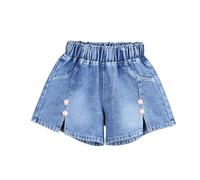 Short en Jean Fille 2-12 Ans Pantalon Court en Jean Ado Ete Fluide Large Short Coton été Filles Ample Chic Casual Sport Plage Vacances Confortable Shorts et Bermudas en Denim
