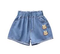 Short en Jean Fille Taille Elastique 3-10 Ans Pantalon Court en Jean Ado Ete Fluide Large Short Coton été Filles Ample Chic Casual Sport Plage Vacances Confortable Shorts et Bermudas