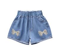 Short en Jean Fille Taille Elastique 3-10 Ans Pantalon Court en Jean Ado Ete Fluide Large Short Coton été Filles Ample Chic Casual Sport Plage Vacances Confortable Shorts et Bermudas