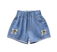 Short en Jean Fille Taille Elastique 3-10 Ans Pantalon Court en Jean Ado Ete Fluide Large Short Coton été Filles Ample Chic Casual Sport Plage Vacances Confortable Shorts et Bermudas
