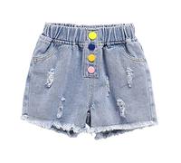 Short en Jean Fille Taille Elastique 4-15 Ans Pantalon Court en Jean Ado Ete Fluide Large Short été Fille Ample Chic Casual Sport Plage Vacances Confortable Shorts et Bermudas en Denim