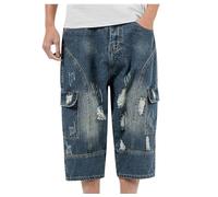 Short en Jean Hip Hop Homme Jeans Shorts Amples Garçon Hip Hop Skateboard Pantalon pour Rappeurs Rap Pantalon Short Cargo en Denim LâChe Pantalon Court Chic Mode Confortable Casual Tendance