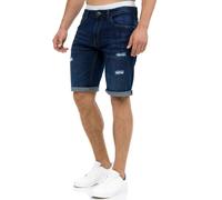 Indicode Hommes Caden Jeans Shorts | Pantalon Court en Jean à 5 Poches Holes - Dark Blue L