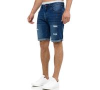 Indicode Hommes Caden Jeans Shorts | Pantalon Court en Jean à 5 Poches Holes - Medium Indigo M