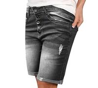 Short en jean pour femme - Longueur genou - Bermuda déchiré - Avec bouton vers le bas - Short court en denim - Grandes tailles - Décontracté - Bermuda grande taille - Short boyfriend