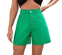 Short en jean pour femme, short en jean pour femme, longueur genou, pantalon décontracté, taille élastique, short extensible avec poches, pantalon court d'été à jambe droite, pantalon court uni à