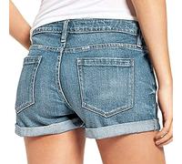 Short en jean pour femme taille basse - Short en jean déchiré à ourlet roulé décontracté avec poches - Short d'entraînement ample et confortable pour femme - Short d'entraînement durable et tendance