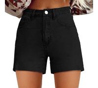Short en jean pour femme - Taille haute élastique - Couleur unie - Style chino classique - Extensible - Avec poches - Léger - Pantalon amincissant - Pantalon boyfriend - Streetwear d'extérieur, Noir