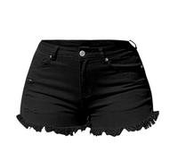 Short en jean pour femme - Taille haute - Pantalon court sexy avec boutons - Pantalon d'été vintage respirant avec poches - Pantalon en denim skinny - Coupe ajustée - Pantalon court décontracté, Noir