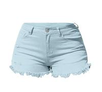 Short en jean pour femme - Taille haute - Pantalon court sexy avec boutons - Pantalon d'été vintage respirant avec poches - Pantalon en denim skinny - Coupe ajustée - Pantalon court décontracté, bleu