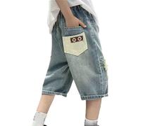 Short en Jean pour Garçon avec Ceinture ÉLastique Pantalons en Denim Hip Hop Y2K Streetwear Saint Valentin Short Jean Garcon Décontracté Stretch Denims Mode Casual Polyvalent Ado Pant