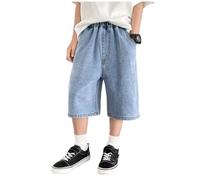 Short en Jean pour Garçon avec Ceinture Élastique Pantalons Garçon en Denim Décontracté Stretch Denims Mode Casual Polyvalent Ado Pant Hip Hop Y2K Streetwear Saint Valentin Short Jean Garcons