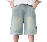 Short en jean pour garçon de 12,7 cm, coupe décontractée, extensible avec poches, short d'été pour garçons et enfants, bleu clair, 14-15 ans