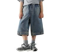 Short en Jean pour garçon décontracté Jambes Larges Children Lastique Sport Solide Printemps té Léger et Respirant Hip Hop Y2K Streetwear Pantalon Court