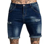 Short en jean pour homme - Coupe droite - Short déchiré - Avec poches - Trou de ceinture - Aspect jean - Respirant - Résistant à l'usure - Pour tous les jours - Été - Athletic S-XXL, Bleu foncé 40., L