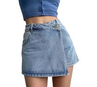 Short en Jean Taille Haute pour Femmes Coupe trapèze Design Deux pièces Lavage léger Effet Amincissant Tendance Mode Confortable élégant décontracté (Blue, XXL)