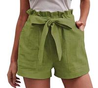 Short en lin à jambe large pour femme, short d'été en lin pour femme, pantalon court ample à enfiler, cordon de serrage, short décontracté avec poches, couleur unie, pantalon de survêtement à jambe