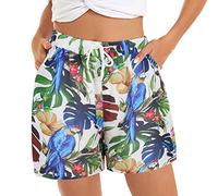 Short en Lin Femme,Short DéContracté pour Femme Short De Plage Confortable D'éTé Taille éLastique Imprimé Floral avec 2 Poches