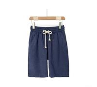 Short en lin mélangé pour homme - Pantalon de plage ample décontracté à cinq points - Jambe droite - Pantalon d'été de couleur unie pour les vacances - Noir - XXL - Bleu marine