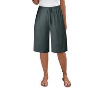 Short en lin pour femme, coupe décontractée, jambe droite, mi-long, short d'été décontracté, short de plage, de yoga, bermuda extensible avec cordon de serrage pour la marche, le sport,