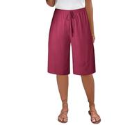 Short en lin pour femme, coupe décontractée, jambe droite, mi-long, short d'été décontracté, short de plage, de yoga, bermuda extensible avec cordon de serrage pour la marche, le sport,