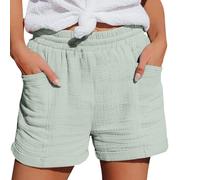 Short en lin pour femme, short d'été pour femme, pantalon en coton et lin longueur genou, taille élastique, pantalon court de plage avec poches, couleur unie, pantalon de jogging léger, Vert, L
