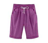 Short en lin pour femme - Taille élastique - Couleur unie - Cordon de serrage - Grande taille - Doux - Avec poches - Léger et respirant - Pour la plage, les vacances - Coupe ample, violet, 4XL
